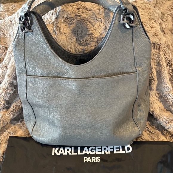 Karl Lagerfeld Gaelle Gray Chain Accent Shoulder Bag - Picture 2 of 5